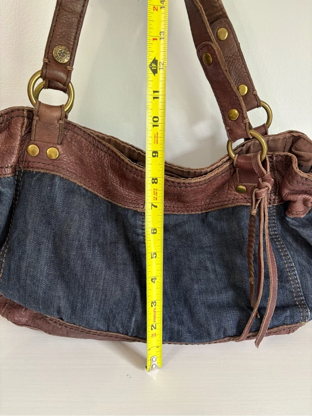 Lucky Brand Vintage Y2K Denim Leather Slouchy Hobo Shoulder Bag Tote Carnaby St